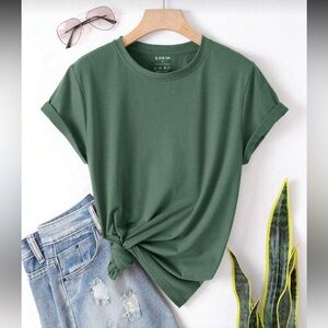 SHEIN Women’s Forest Green Knot Tee – Casual Short Sleeve Top (L)